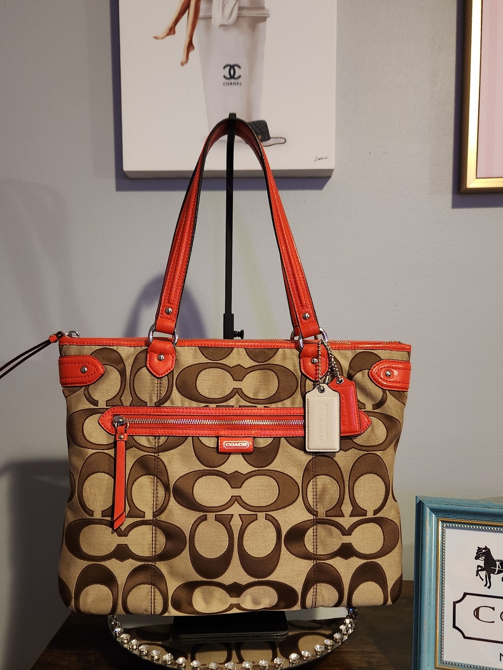 Coach Daisy Outline Signature Canvas Tote with Orange Trim EUC - Picture 10 of 10